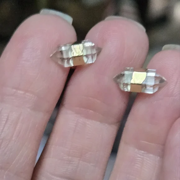 Quarts natural crystal gemstone gold & sterling earrings - Picture 4 of 7